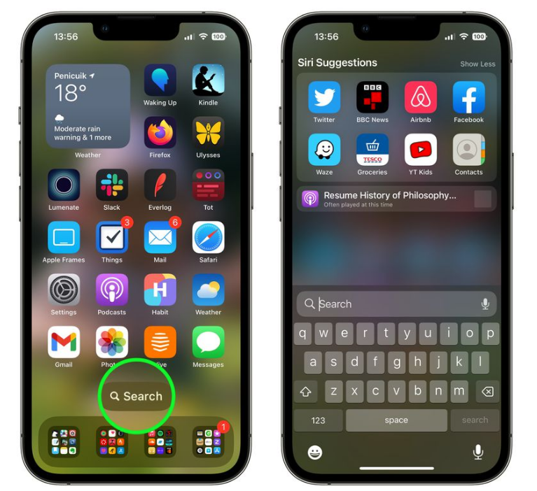 马尾苹果手机维修分享升级到 iOS 16 后，如何删除主屏幕上的搜索按钮 